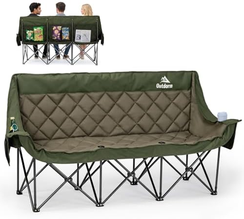 Padded 3 Person Camping Chair, Oversized Camping Couch Support 660lb, Green by OutdormOutdoorEquipment