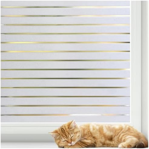rabbitgoo Window Privacy Film, Frosted Glass Privacy Film, Window Frosting Cling for Glass, Non Adhesive Static Cling Front Door Covring, Anti-UV Reeded Blinds Sticker, Striped Pattern, 23.6" x 78.7" by rabbitgoo