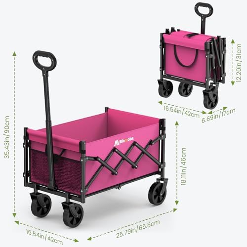 Blomoba Folding Wagon Cart with Wheels, 220lbs Utility Wagon Cart, Pink - Image 7