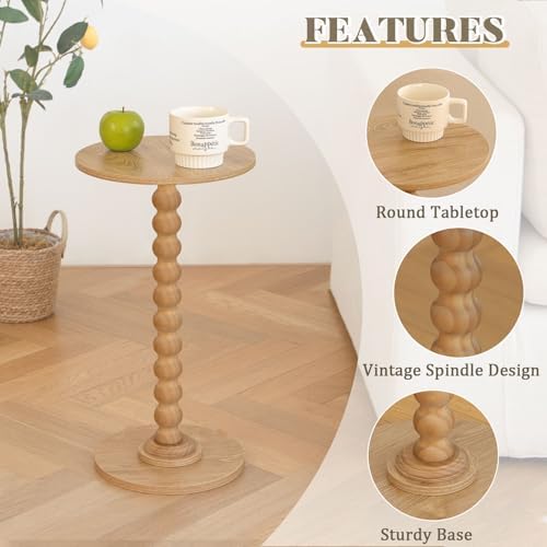 Fultyle Small Side Table, Drink Table for Small Spaces, Modern Martini Table with Solid Wood Leg, Round End Tables Living Room for Bedroom and Office (Rustic Walnut) - Image 5