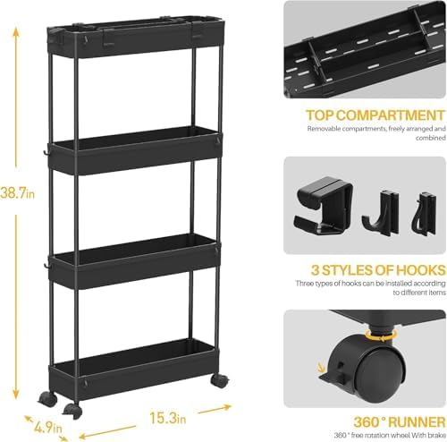 SPACELEAD 2-piece Set Slim Storage Cart 3 Tier,Bathroom Organizer Rolling Utility,Mobile Shelving Unit Slide Out for Office, Kitchen, Laundry Room & Narrow Places - Image 2