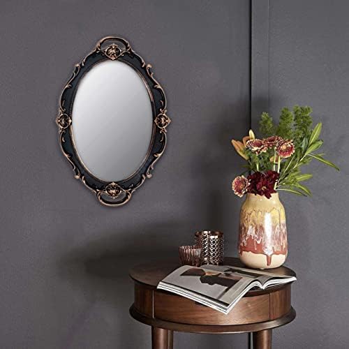 YCHMIR Vintage Mirror Small Wall Mirror Hanging Mirror 14.5 x 10 inchs Oval Brown - Image 2