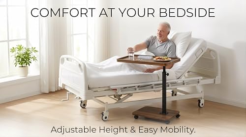 C Table End Table Adjustable Height, 360°Swivel TV Tray Table Couch Tables C Shaped Side Tables Living Room and Bedroom for Sofa, Bed,Chair (Brown) - Image 4