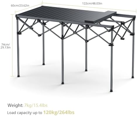 Anbte Heavy-Duty Roll Up Camping Table, Support 264 lbs, 48” x 24”, Black - Image 3
