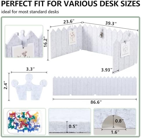 86.5 x 16'' Foldable Felt Desk Divider with 25 Thumbtacks & 8 Clips, Acoustic Desk Partition Privacy Panel, Versatile Cubicle Shield Hanging Note Item, for Office Home (Triangular) - Image 2