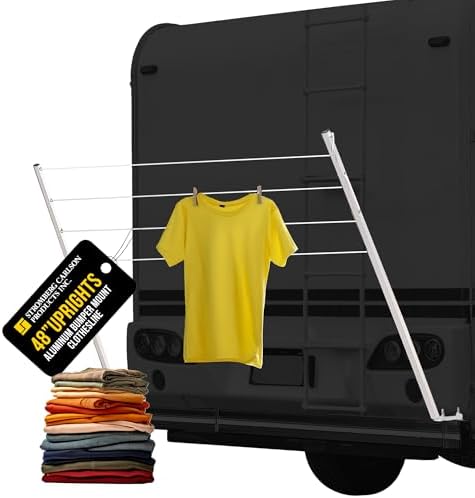 Stromberg Carlson CL-100 Bumper Mounted Clothesline - 48" aluminum foldable travel drying rack for RV Bumper, camper, and outdoor use; 84" hanging space, ideal RV clothesline and camping laundry rack. by StrombergCarlsonProductsInc
