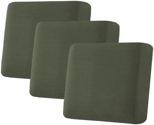 H.VERSAILTEX Super Stretch Individual Seat Cushion Covers Sofa Covers Couch Covers Slipcover Sets Thick Jacquard Textured Twill Fabric (3 Piece XL Sofa Cushion Covers, Olive) by HVERSAILTEX