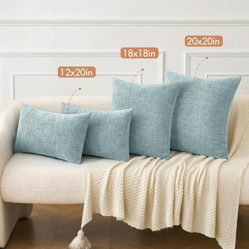 MIULEE Soft Chenille Throw Pillow Covers Light Blue 18x18 Inch Pack of 2 - Image 4