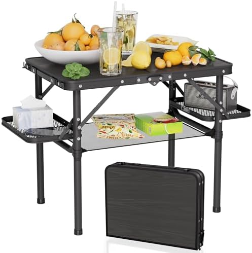 Titanker Folding Camping Table Small 2ft, Small Camp Table Portable with Side Racks & Storage Net, Folding Picnic Set, Portable Beach Table, Car Camping Essentials, Aluminum Light & Solid by Titanker