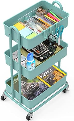 Simple Houseware 3-Tier Heavy Duty Metal Utility Rolling Cart, Turquoise - Image 3