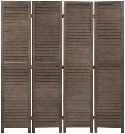 FDW 4 Panel Wood Room Divider 5.75 FT Tall Privacy Screen Folding Partition Divider for Dorm Bedroom Office, Dark Brown by FDW