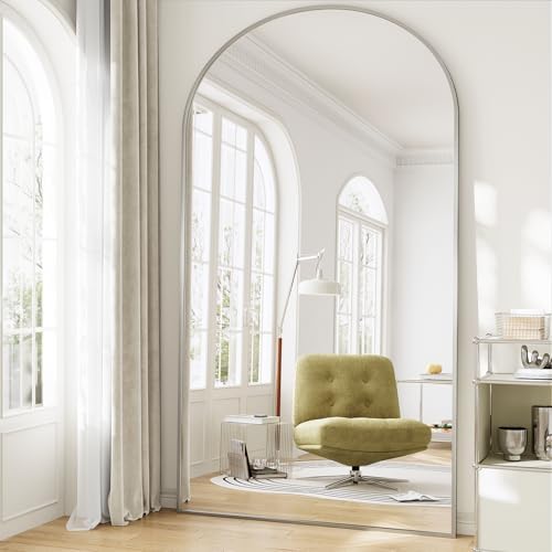 Oversized Full Length Mirror, 41"x81" Large Arched Floor Mirror Full Length with Stand, Room Decor Big Full Body Mirror with HD Tempered Glass Aluminum Frame for Bedroom Living Room, Silver by WISSMILESHOME