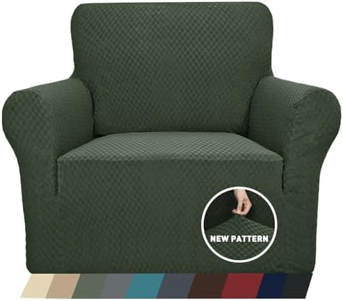 ZNSAYOTX 1 Piece Jacquard Chair Slipcovers for Living Room High Stretch Chair Covers with Arms Anti Slip Pets Friendly Couch Sofa Armchair Cover Furniture Protector (Chair, Army Green) by ZNSAYOTX