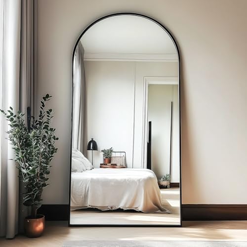 Full Length Mirror, 71''x30'' Floor Mirror with Stand, Arched Wall Mounted Mirror, Large Full Body Mirror with Aluminum Frame Hanging or Leaning for Bedroom, Living Room, Cloakroom (Black) by TinyTimes