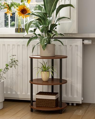 XBurmo Small Round End Table - 3 Tier Design Accent Table, Narrow Side or Bedside Stand, Industrial Vintage Nightstand for Bedroom, Living Room, or Small Spaces, Set of 2, Rustic Walnut - Image 7
