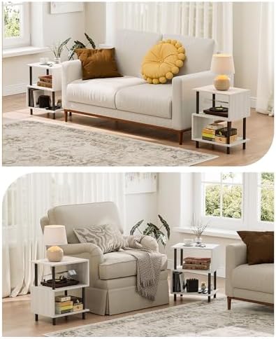 Frylr Side Table, Night Stand and End Table with Reinforced Metal Frame, 44 lb Capacity on Each Tier and Leveling Feet for Bedroom, Bedside, Living Room and Small Spaces, Greige - Image 6