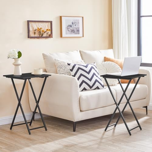 HOOBRO Folding TV Tray Table, Set of 2 Wooden TV Tray, Portable Sofa Side Snack Table, Industrial Desk for Small Spaces, Space-Saving, Easy to Install and Fold, Black BB27BZP201 - Image 4