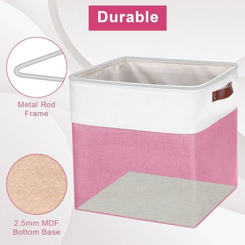 Bagnizer 13x13 Cube Storage Bins, Collapsible Fabric Storage Box, 4 Pack Closet Baskets with Handles for Organizing, Shelf, Toys, Clothes, Home, Office, Nursery (Pink&White) - Image 4