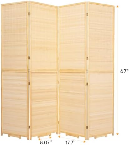 Bamboo Mesh Woven Room Divider 5.6FT,4 Panel Folding Privacy Screen,Beige - Image 5