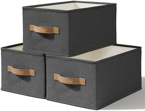 3-Pack Closet Storage Bins, Foldable Fabric Storage Baskets, Black by LaySpace-YourRoomOrganizer