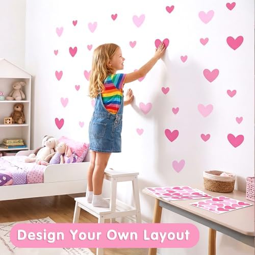 AOWDIAO 170 Pcs Heart Wall Decals - Peel and Stick Pink Decor for Girl Bedroom, Nursery, Playroom Decoration - Image 3