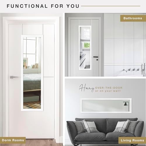 MCS 14.7x50.7 Matte White Over The Door Mirror, Full Length Hanging Mirror for Bedroom & Bathroom Doors, Lightweight Design with Patented No Tools Required Hanging System - Image 6
