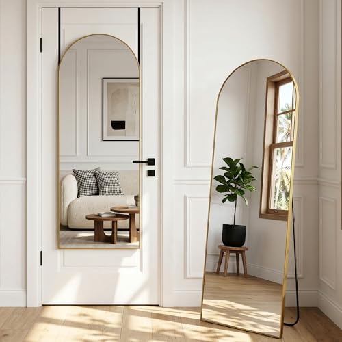 58"x20" Arched Over-the-Door Full Length Mirror, Gold by Furnbar