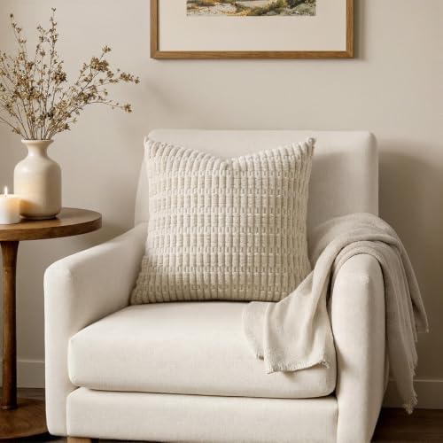 MIULEE Corduroy Decorative Throw Pillow Covers 16x16 Cream White Pack of 2 - Image 4