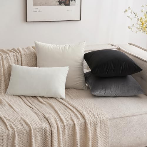 MIULEE 12x20 Inch Lumbar Velvet Throw Pillow Covers Pure White - Image 5