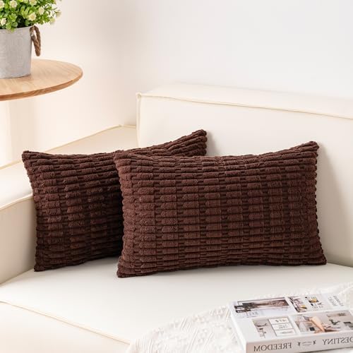 Pack of 2 Corduroy Decorative Throw Pillow Covers 12x20 Inch, Dark Brown by Unknown