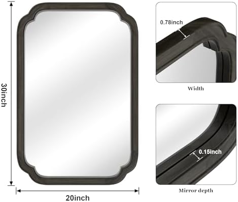 WallBeyond 20" x 30" Rounded Corner Arch Wall Mirror with Wood Frame for Entryway, Living Room or Bedroom Home Decor - Light Woodgrain [20" x 30" Black] - Image 6