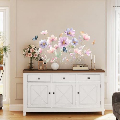 ANNA QUEEN Watercolor Floral Wall Decals Peel and Stick, Pastel Flower Wall Stickers, Botanical Wall Decor Removable Vinyl Wall Art for Bedroom Living Room Decor - Image 3