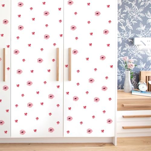 208Pcs Boho Flower Wall Stickers, Peel and Stick Pink Floral Wall Decals, Removable Neutral Watercolor Wildflower Blossom Window Clings for Girls Bedroom Living Room Offices Home Decoration by Kasubeso