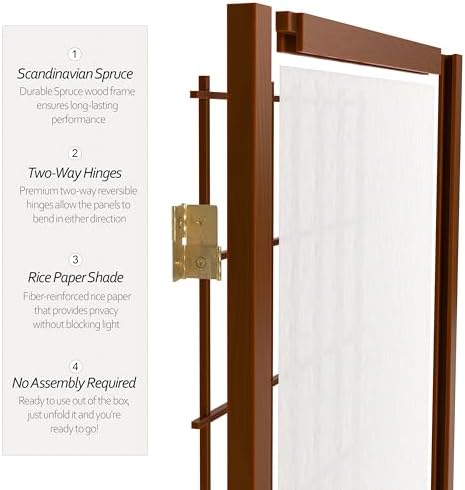 Red Lantern 6 ft. Tall Window Pane Shoji Screen - Walnut - 4 Panels - Image 4