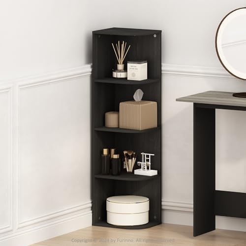 Furinno Reed Corner Shelf, 4-Tier Corner Bookshelf, Book Shelf, Corner Shelves, Storage Rack, for Organization and Storage, Home Office, Living Room, Blackwood by Furinno-FitsYourSpaceFitsYourBudget
