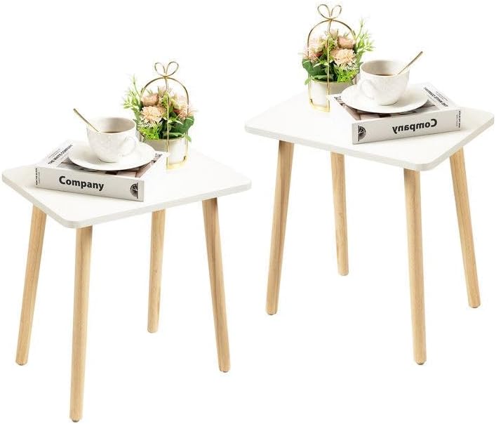 FORAOFUR White End Tables Set of 2, Small Side Tables Accent Tables Living Room, Boho Side Table with Wooden Legs, Easy Assembly by FORAOFUR