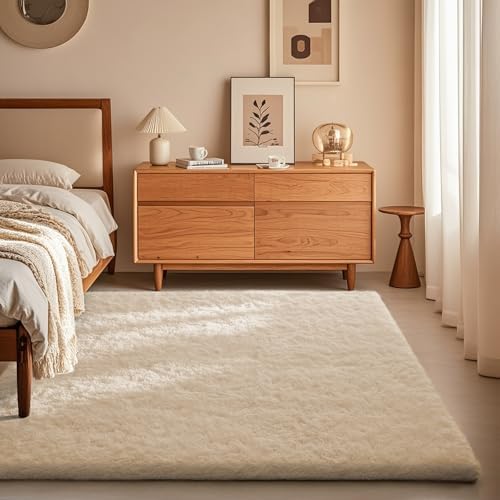 Ophanie Area Rugs for Bedroom, Christmas Upgrade Non-Slip Ivory Fluffy Soft Shag Living Room Carpet, Indoor Floor 4x6 Fuzzy Shaggy Plush Nursery Rug for Kids Dorm Decor with Over 99 pcs Pile fibers by Ophanie