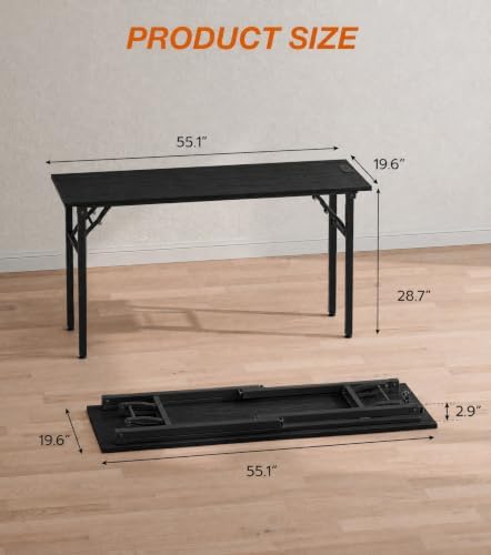 XBurmo Small Folding Desk Folding Table, No Assembly Foldable Desk Gaming Desk, 55.1-Inch Computer Table Workstation with 2 AC Outlets and 2 USB Ports for Bedroom and Home Office, Dark Oak - Image 2