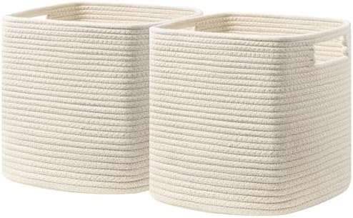 UBBCARE Storage Cubes 11 Inch, Cotton Rope Woven Baskets for Organizing, Cube Storage Bin for Baby Nursery, 2-Pack Square Toy Storage Baskets for Shleves Organizer, Closet, Kidsroom, Beige by UBBCARE