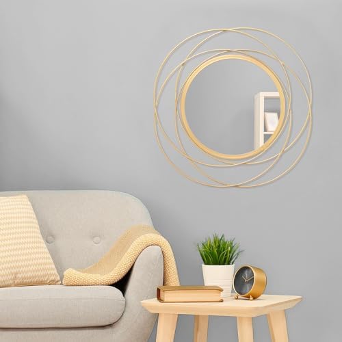 Gold Wall Mirror Mounted Round Decorative Mirrors with Iron Metal Wire Frame Mirror for Wall, Home Decorative Bathroom Vanity, Living Room or Bedroom White Small 20” x 20” - Image 3