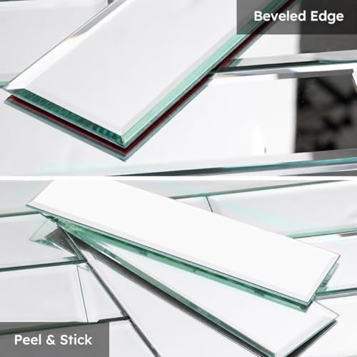 Diflart Peel and Stick Mirror Backsplash Tiles, Silver, 4x12 Inch, Beveled Mirror Subway Tiles for Kitchen Backsplash Bathroom Wall, Pack of 15 Pcs - Image 4