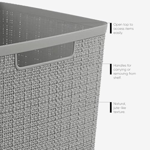 Curver Set of 8 Small 4.5L Jute Decorative Plastic Organization and Storage Baskets - Perfect Bins for Home Office, Closet Shelves, Kitchen Pantry and All Bedroom Essentials, Grey - Image 4
