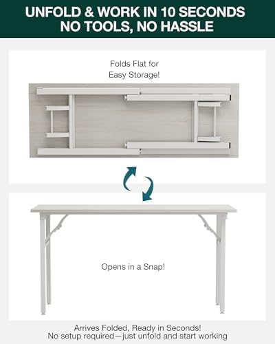 Frylr Small Folding Computer Desk – Portable 55.1 Inch Foldable Laptop Table, Collapsible and Compact for Easy and Fast Setup, Lightweight for Small Spaces, Home Craft and Study Use, White Ash - Image 3