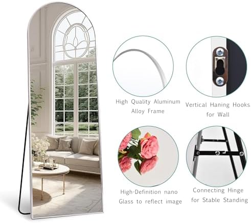 65''x22'' Arched Full Length Mirror with Stand, Full Body Mirror Full Length Floor Freestanding, Wall Mounted Mirrors for Bedroom Living Room Cloakroom (White) - Image 5