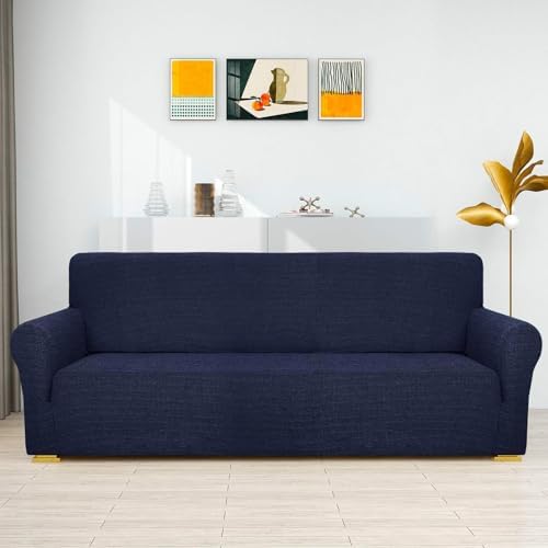 ZNSAYOTX Couch Covers for 3 or 4 Cushion Couch High Stretchy Spandex Pet Friendly Sofa Slipcover 1 Piece Non Slip Couch Covers Extra Large Furniture Protector (Navy Blue, XL Sofa) - Image 2