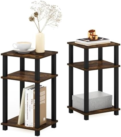 Furinno JUST Toolless 3-Tier Side Table Set of 2, Open Shelf, Amber Pine by Furinno-FitsYourSpaceFitsYourBudget
