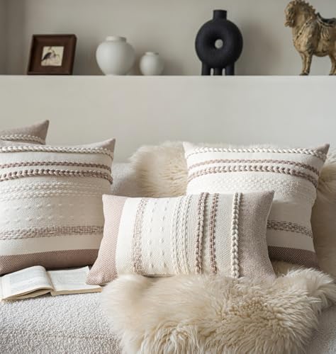 Cethom Boho Throw Pillow Covers 12x20 Inch Set of 2, Khaki Textured Decorative Couch Pillow Cases for Farmhouse Home Decor, Accent Cushion Cover for Sofa, Bed, Living Room, Bedroom - Image 2