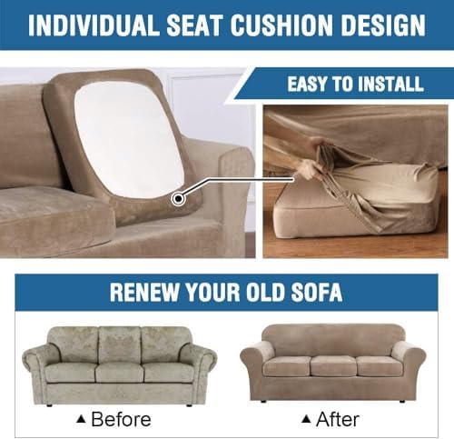 H.VERSAILTEX Rich Velvet Stretch 2 Piece Cover Chair Slipcover Sofa Cover Furniture Protector Couch Soft with Elastic Bottom Chair Couch Cover with Arms Width Up to 49 Inch(Chair,Camel) - Image 6