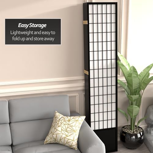 Red Lantern 7 ft. Tall Window Pane Shoji Screen - Black - 8 Panels - Image 5