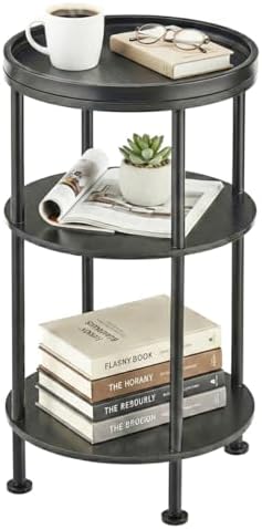 Small Round Side Table with Tray Top, 11.8" Narrow End Table, Black by Zexvida